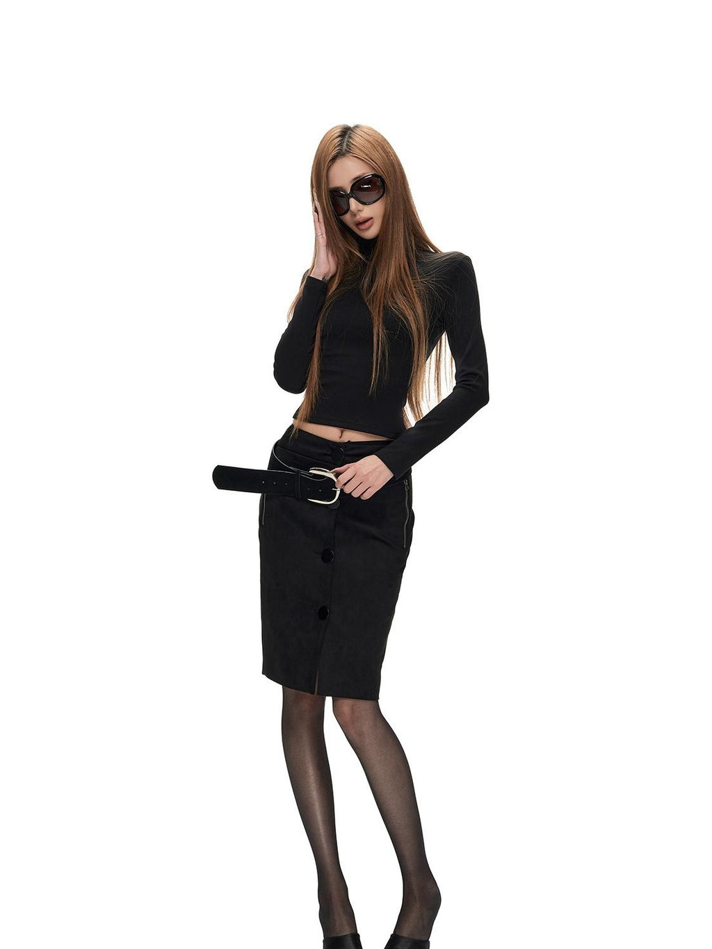 Fanptntox Metal Zip Single Breasted Slim H Line Women's Polyester Bodycon Skirts