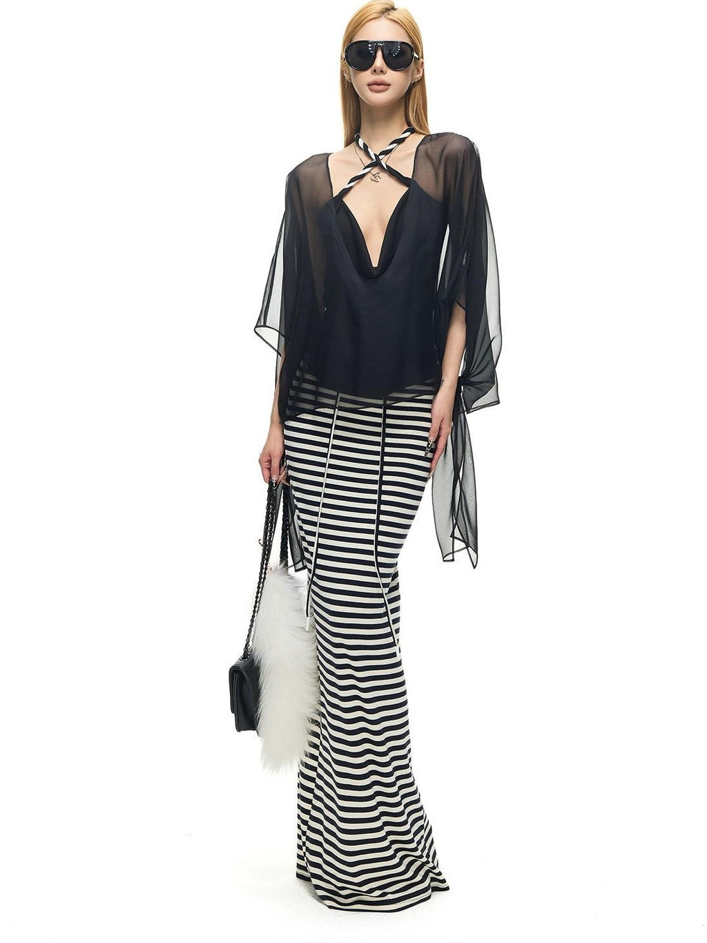 Fanptntox Micro Mesh Knot Tie Loose Mid Length Women's Polyester Sheer Shirts
