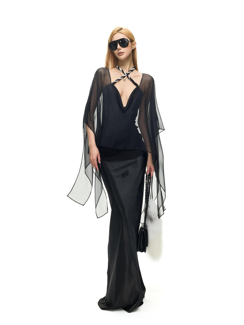 Fanptntox Micro Mesh Knot Tie Loose Mid Length Women's Polyester Sheer Shirts
