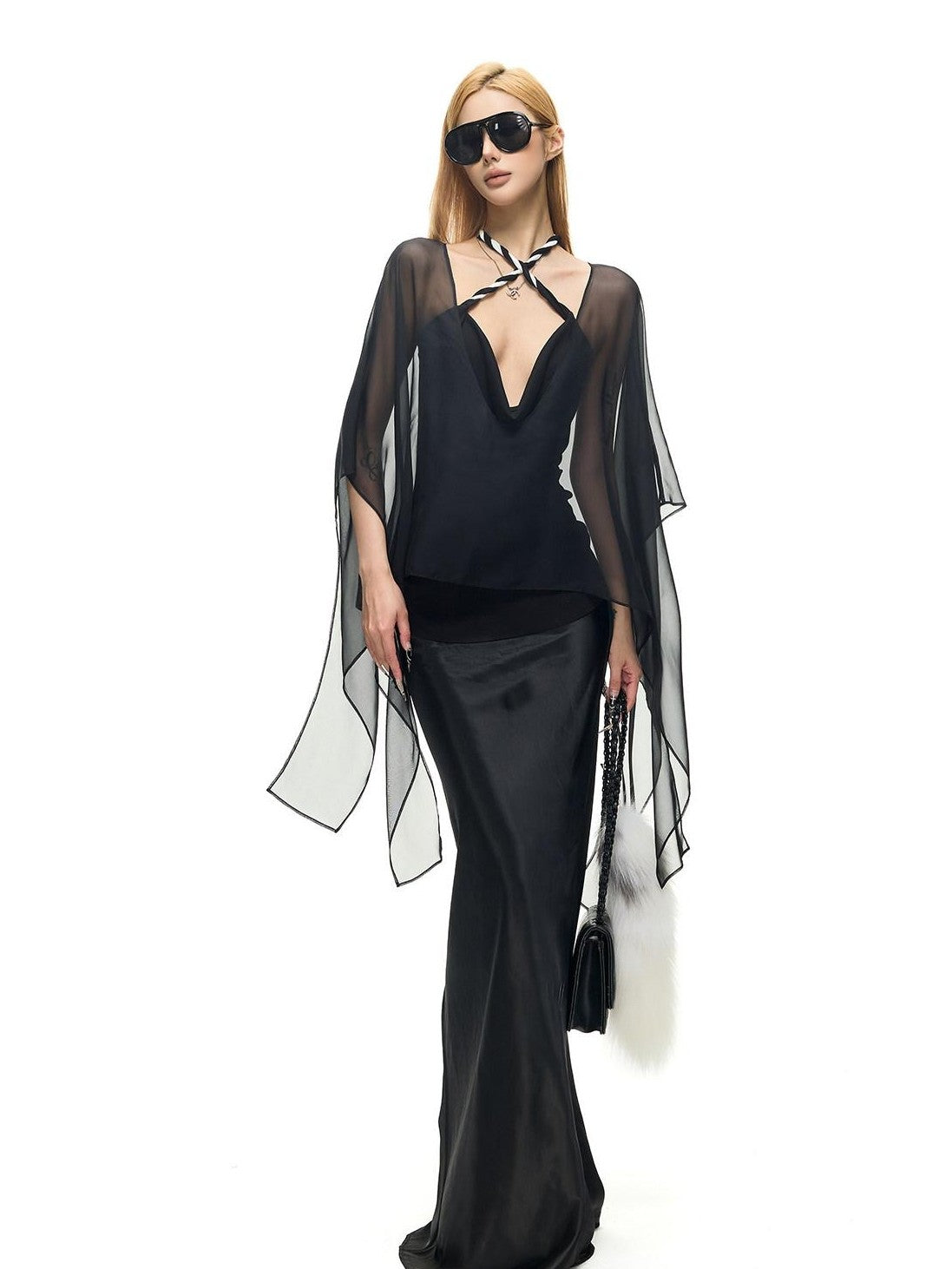 Fanptntox Micro Mesh Knot Tie Loose Mid Length Women's Polyester Sheer Shirts