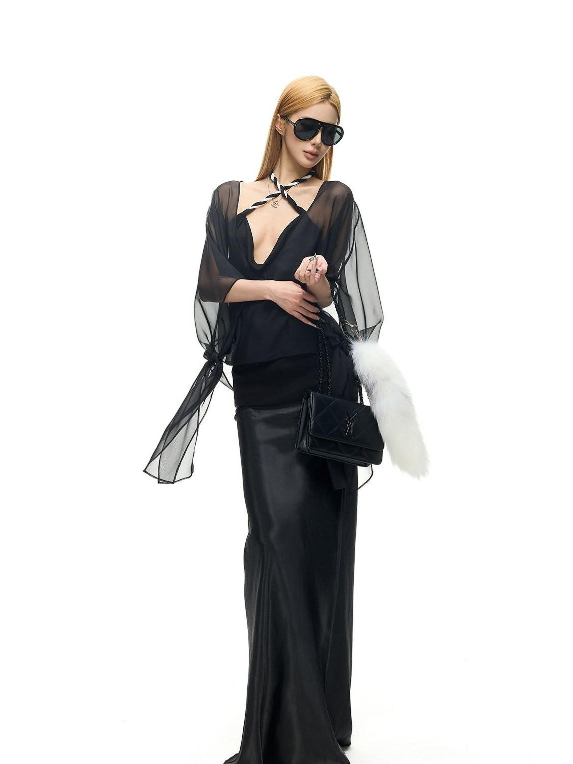 Fanptntox Micro Mesh Knot Tie Loose Mid Length Women's Polyester Sheer Shirts