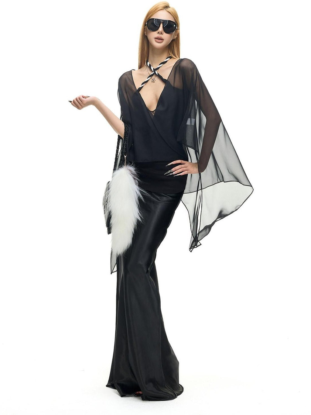 Fanptntox Micro Mesh Knot Tie Loose Mid Length Women's Polyester Sheer Shirts