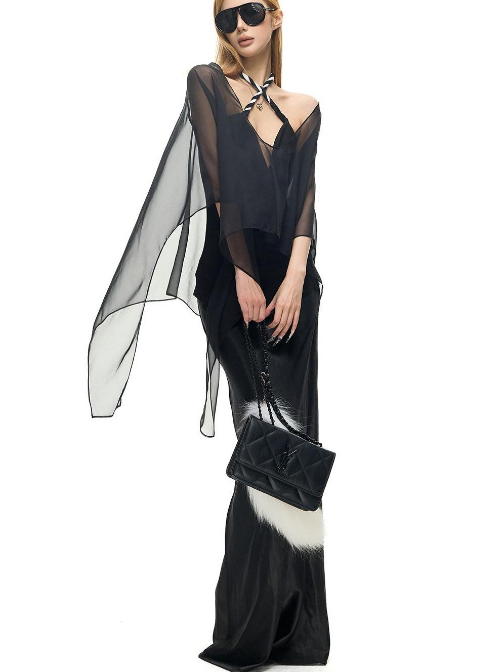 Fanptntox Micro Mesh Knot Tie Loose Mid Length Women's Polyester Sheer Shirts