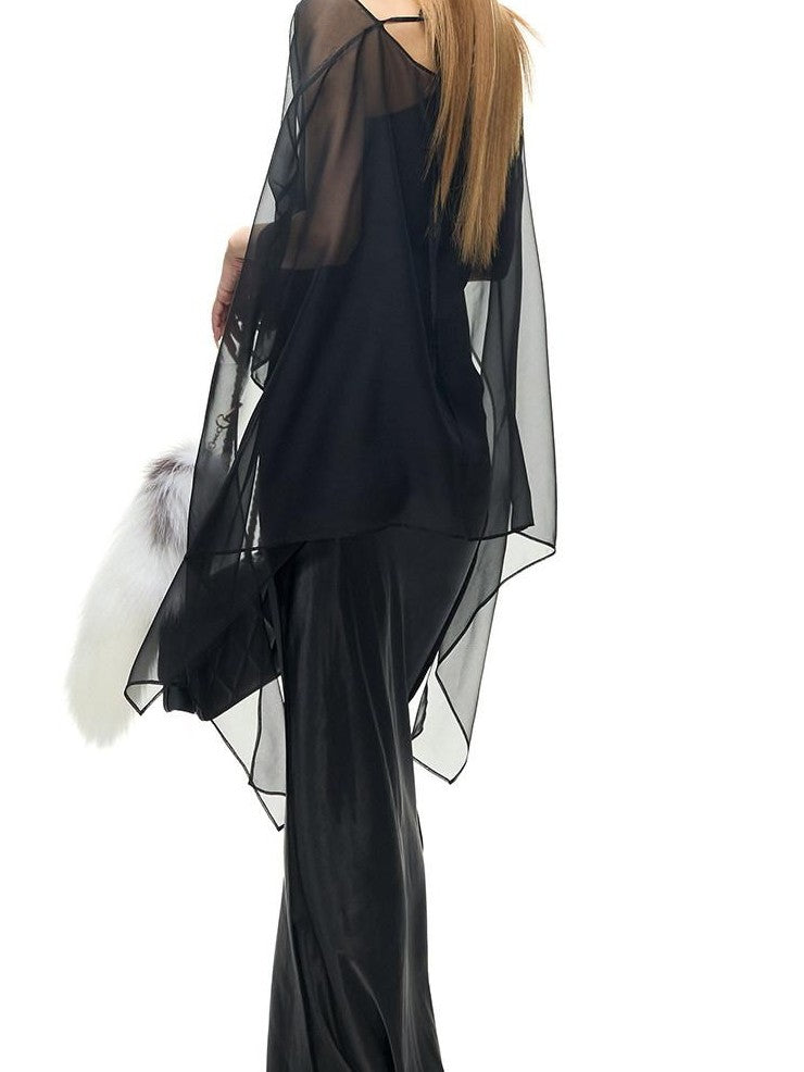 Fanptntox Micro Mesh Knot Tie Loose Mid Length Women's Polyester Sheer Shirts