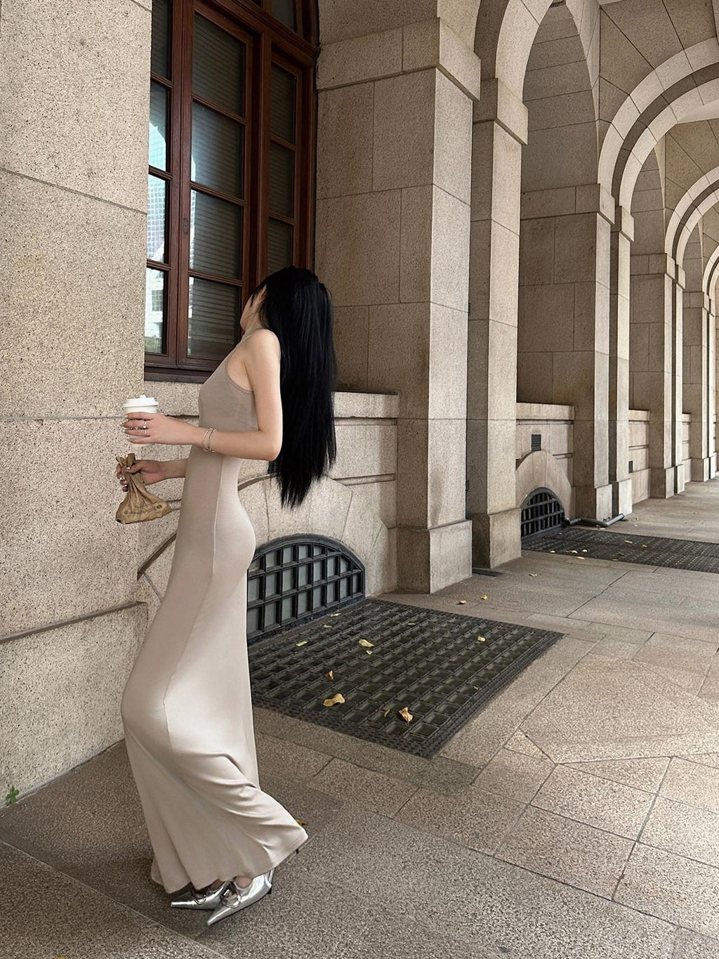 Fanptntox Milk Tea Hooded High Waist Two Piece Long Sleeve Women's Casual Maxi Dresses