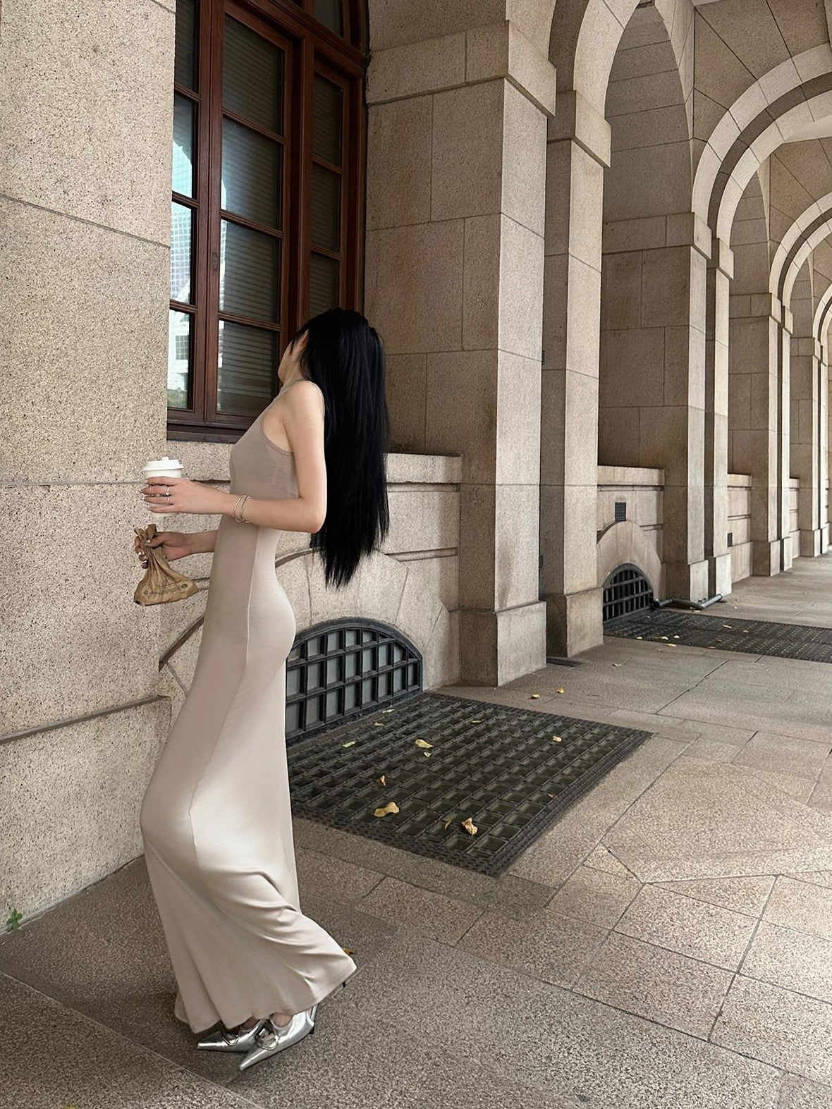 Fanptntox Milk Tea Hooded High Waist Two Piece Long Sleeve Women's Casual Maxi Dresses