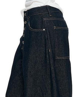 Fanptntox Millennial Retro Washed Multi Button Women's Cotton Navy Wide-leg Jeans