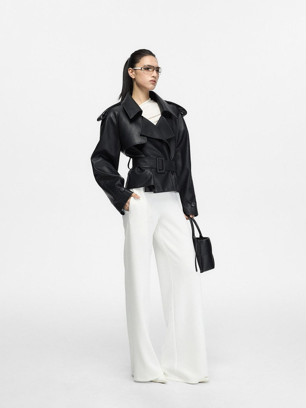 Fanptntox Minimal Waistband Mid High Waist Women's Elastic Knit Straight-leg Pants
