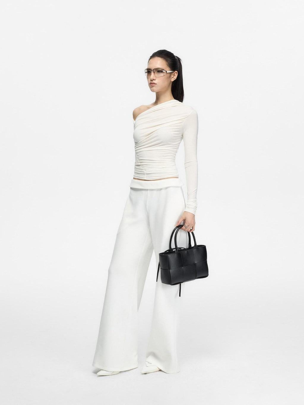 Fanptntox Minimal Waistband Mid High Waist Women's Elastic Knit Straight-leg Pants