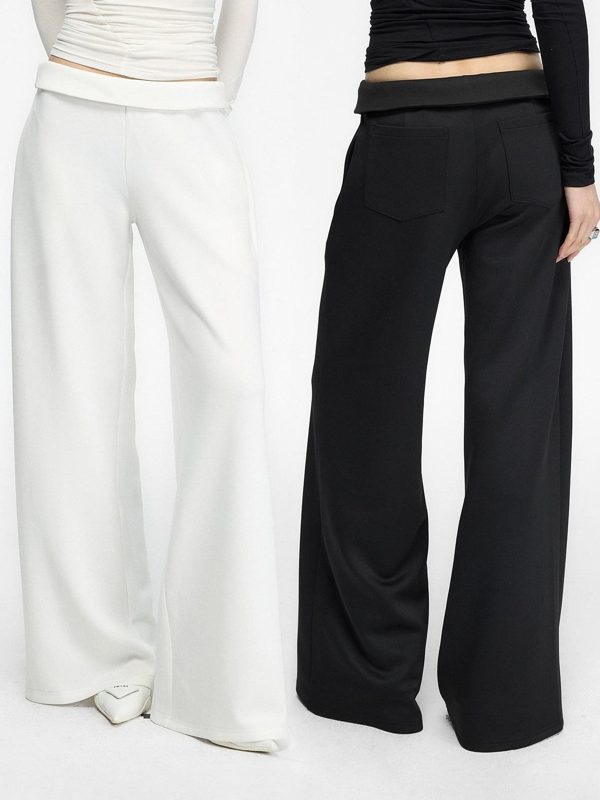 Fanptntox Minimal Waistband Mid High Waist Women's Elastic Knit Straight-leg Pants