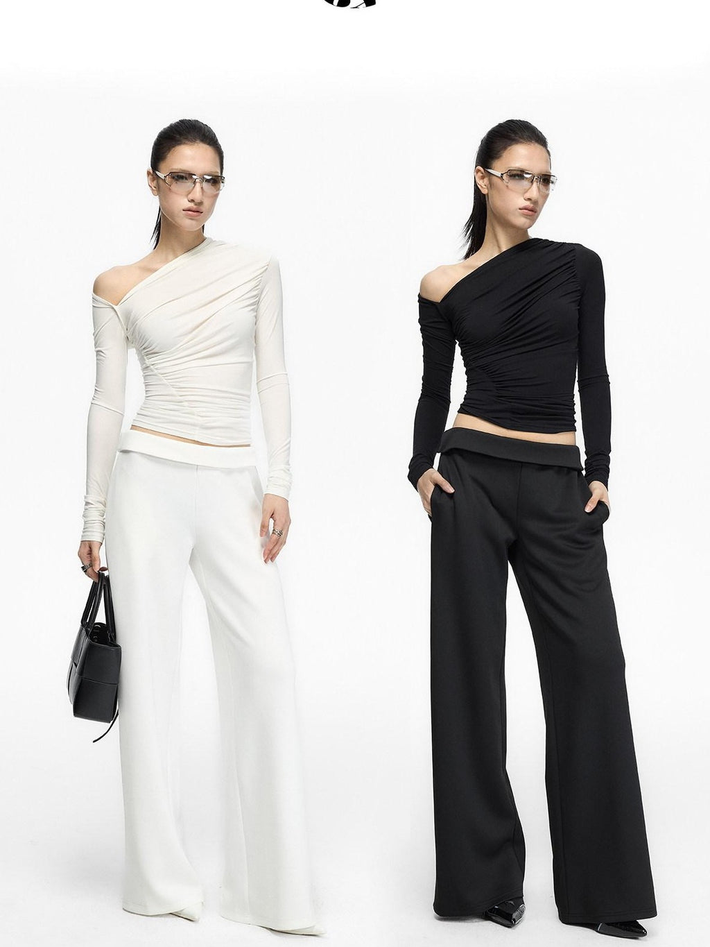 Fanptntox Minimal Waistband Mid High Waist Women's Elastic Knit Straight-leg Pants
