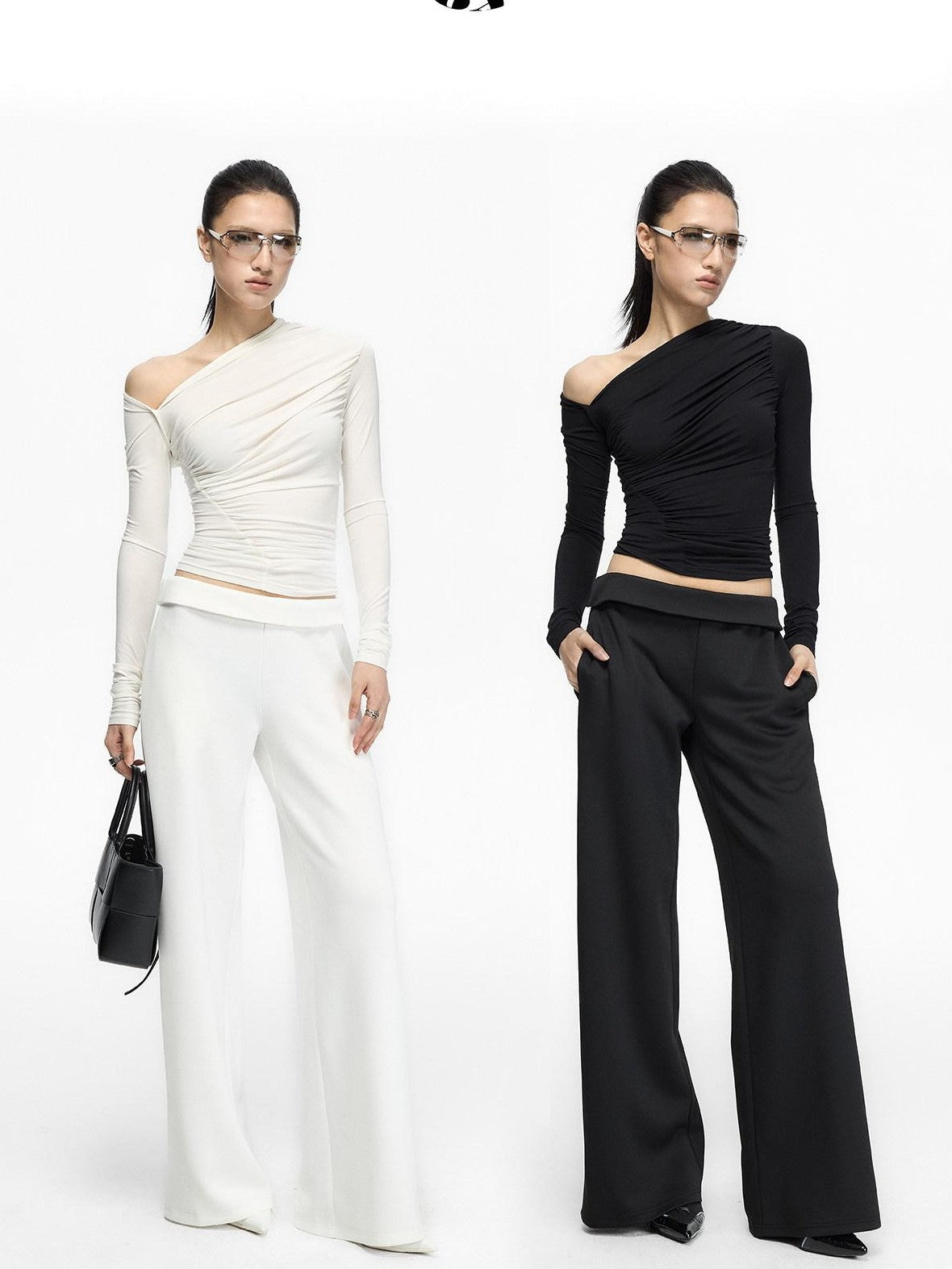 Fanptntox Minimal Waistband Mid High Waist Women's Elastic Knit Straight-leg Pants
