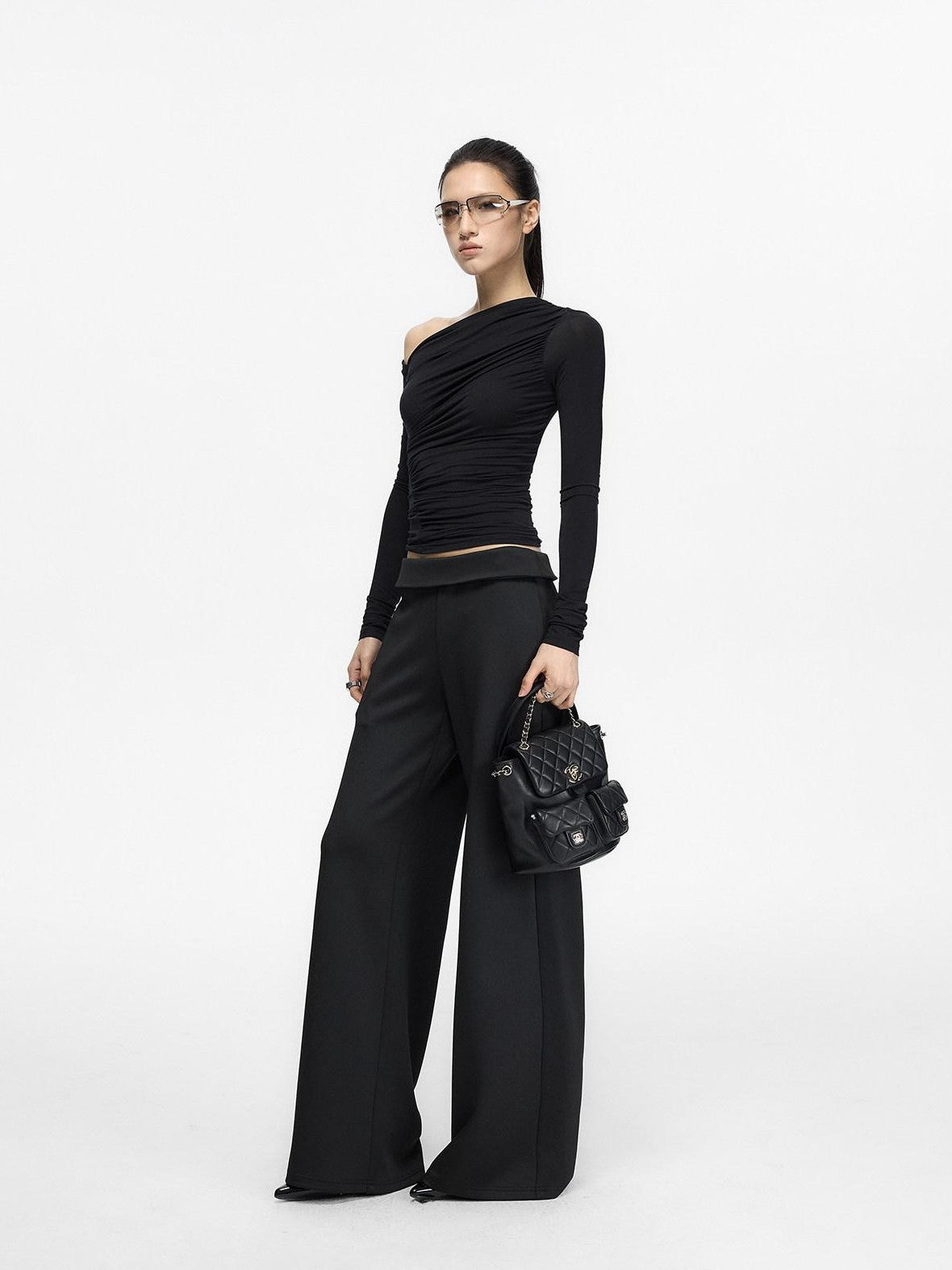 Fanptntox Minimal Waistband Mid High Waist Women's Elastic Knit Straight-leg Pants