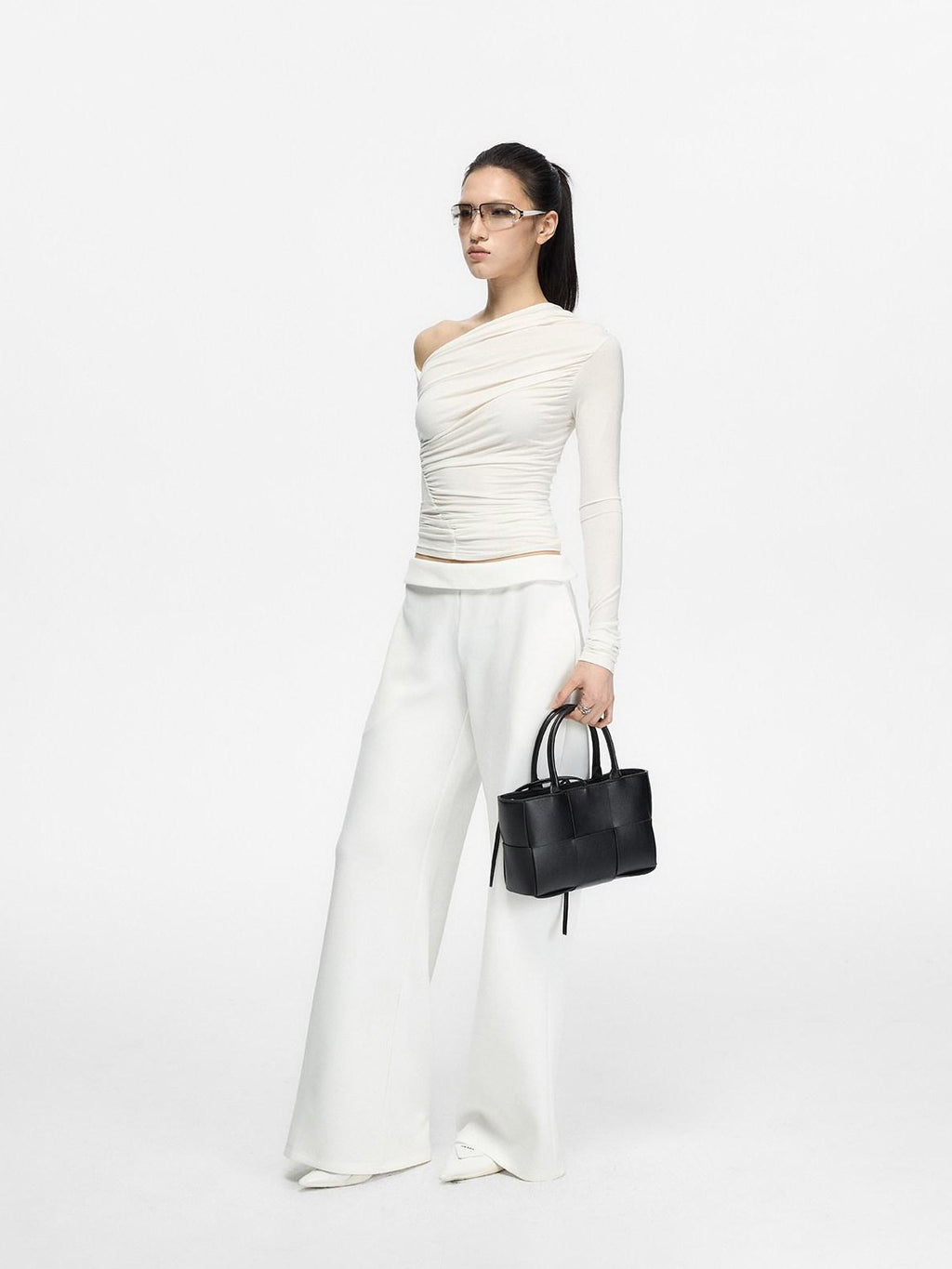 Fanptntox Minimal Waistband Mid High Waist Women's Elastic Knit Straight-leg Pants