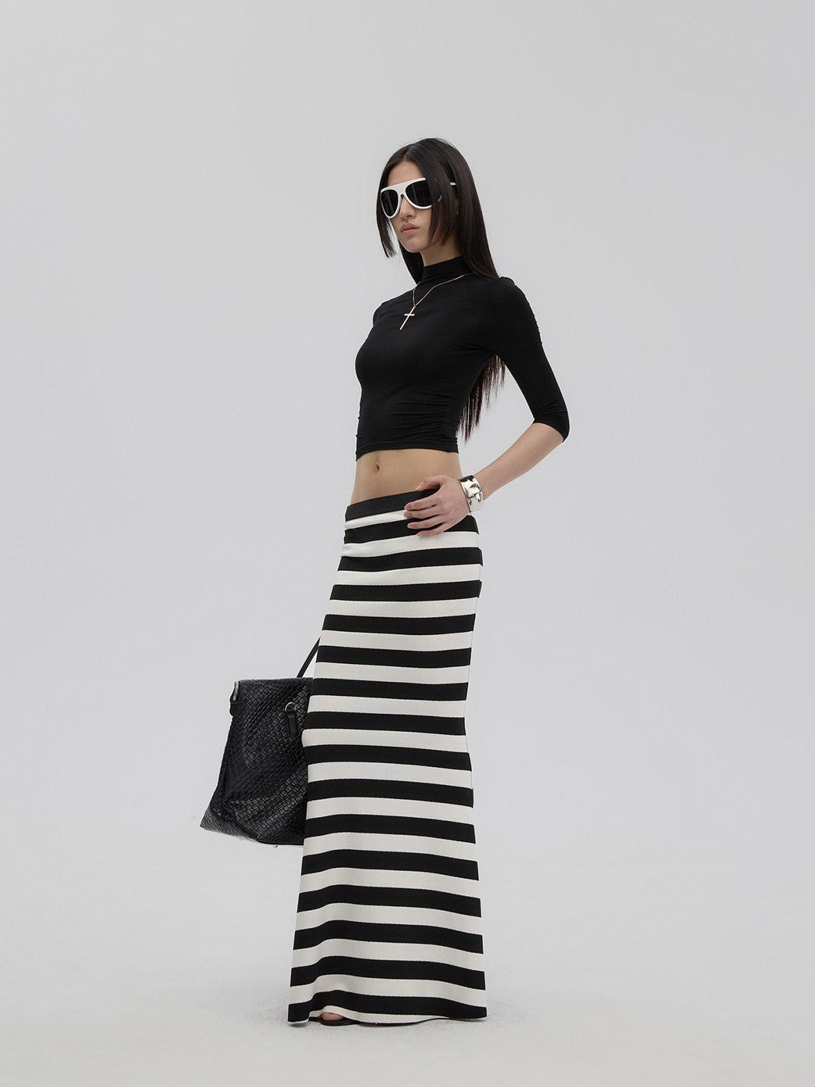 Fanptntox Mock Neck Slim Fit Stretch Knit Women's Polyester Long Sleeve T-shirts