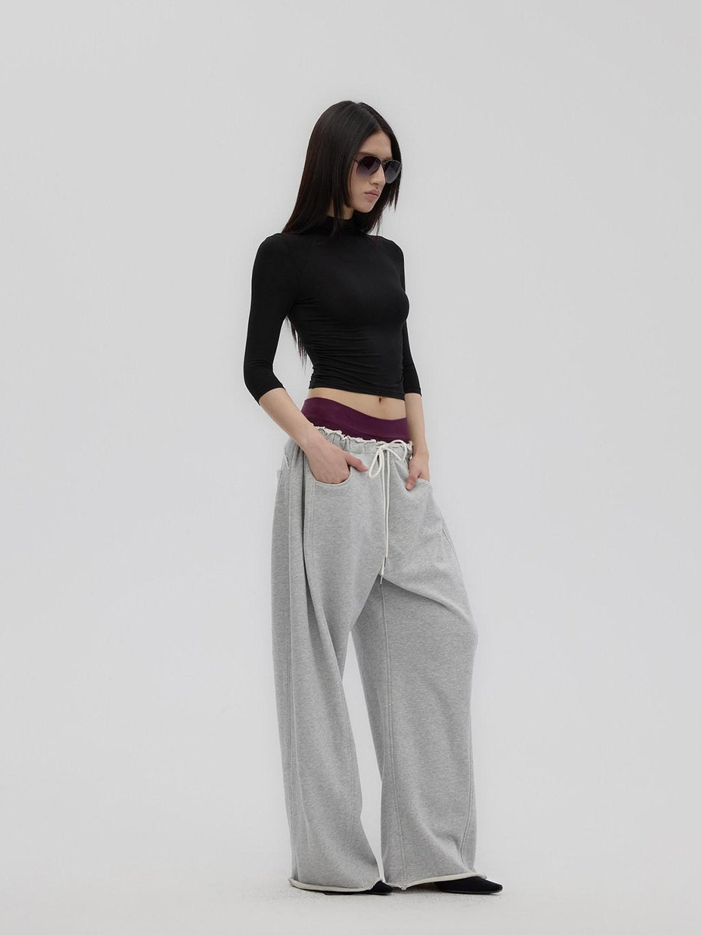 Fanptntox Mock Neck Slim Fit Stretch Knit Women's Polyester Long Sleeve T-shirts