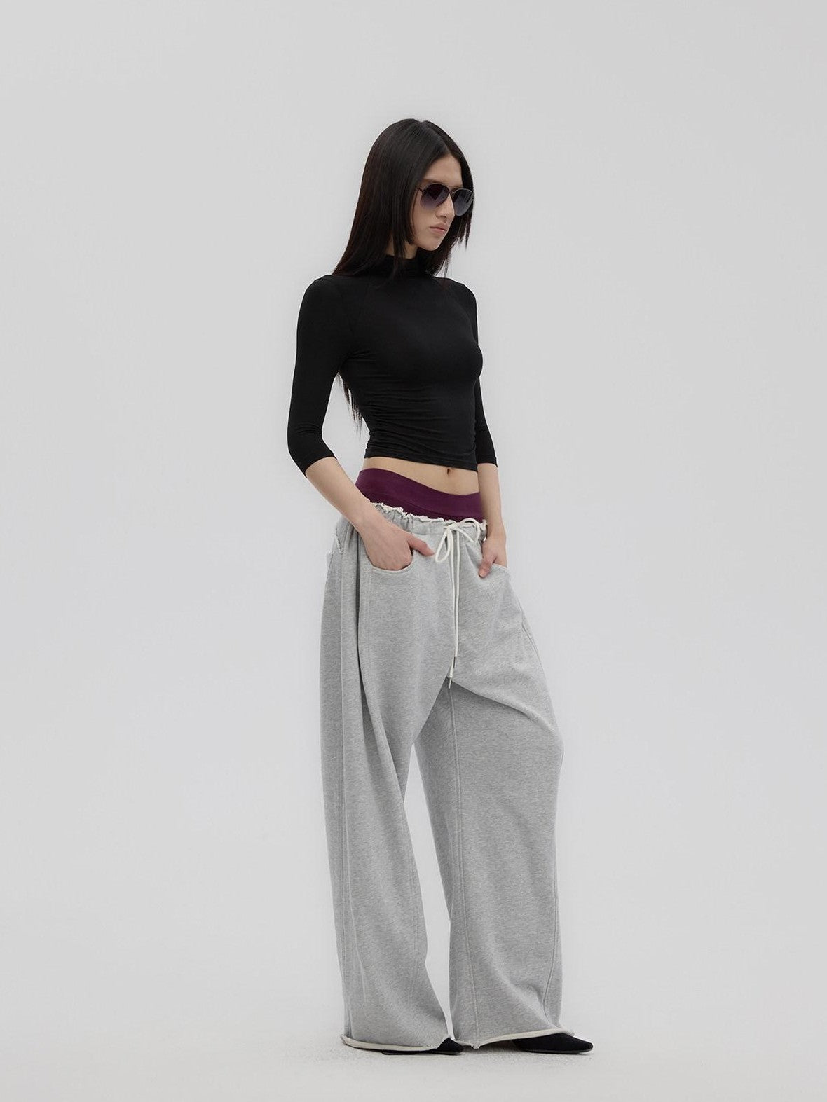 Fanptntox Mock Neck Slim Fit Stretch Knit Women's Polyester Long Sleeve T-shirts