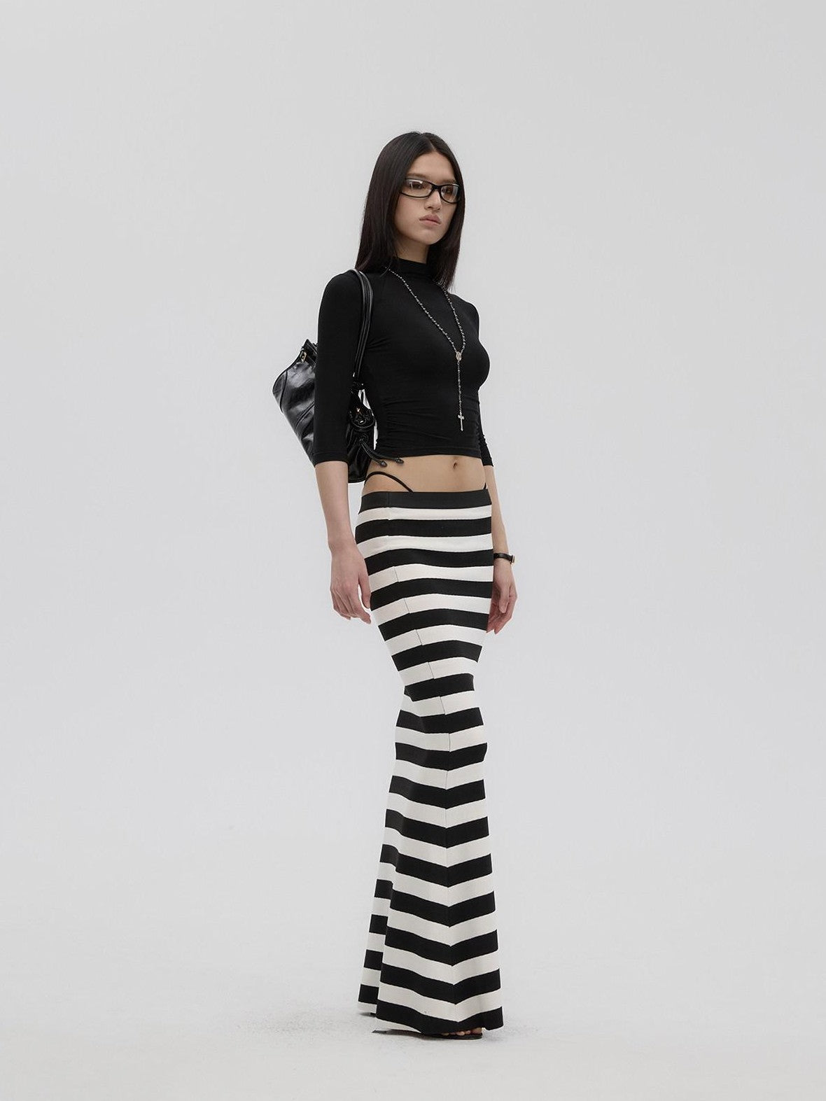 Fanptntox Mock Neck Slim Fit Stretch Knit Women's Polyester Long Sleeve T-shirts