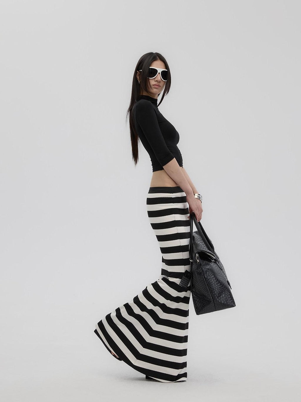 Fanptntox Mock Neck Slim Fit Stretch Knit Women's Polyester Long Sleeve T-shirts