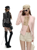 Napoleon Asymmetric Button Slim Fit Stand Collar Long Sleeve Cotton Women's Casual Jackets
