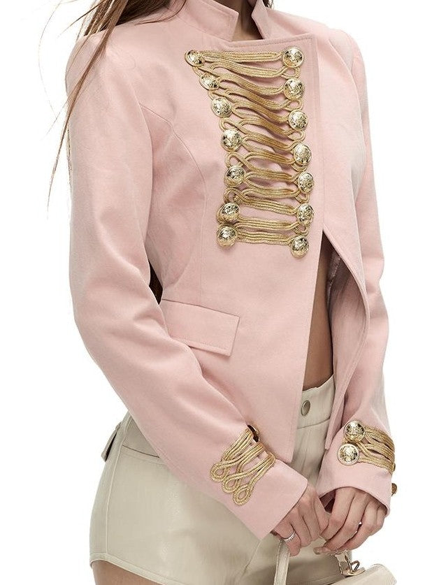 Napoleon Asymmetric Button Slim Fit Stand Collar Long Sleeve Cotton Women's Casual Jackets
