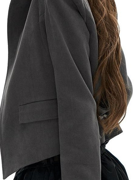 Napoleon Asymmetric Button Slim Fit Stand Collar Long Sleeve Cotton Women's Casual Jackets