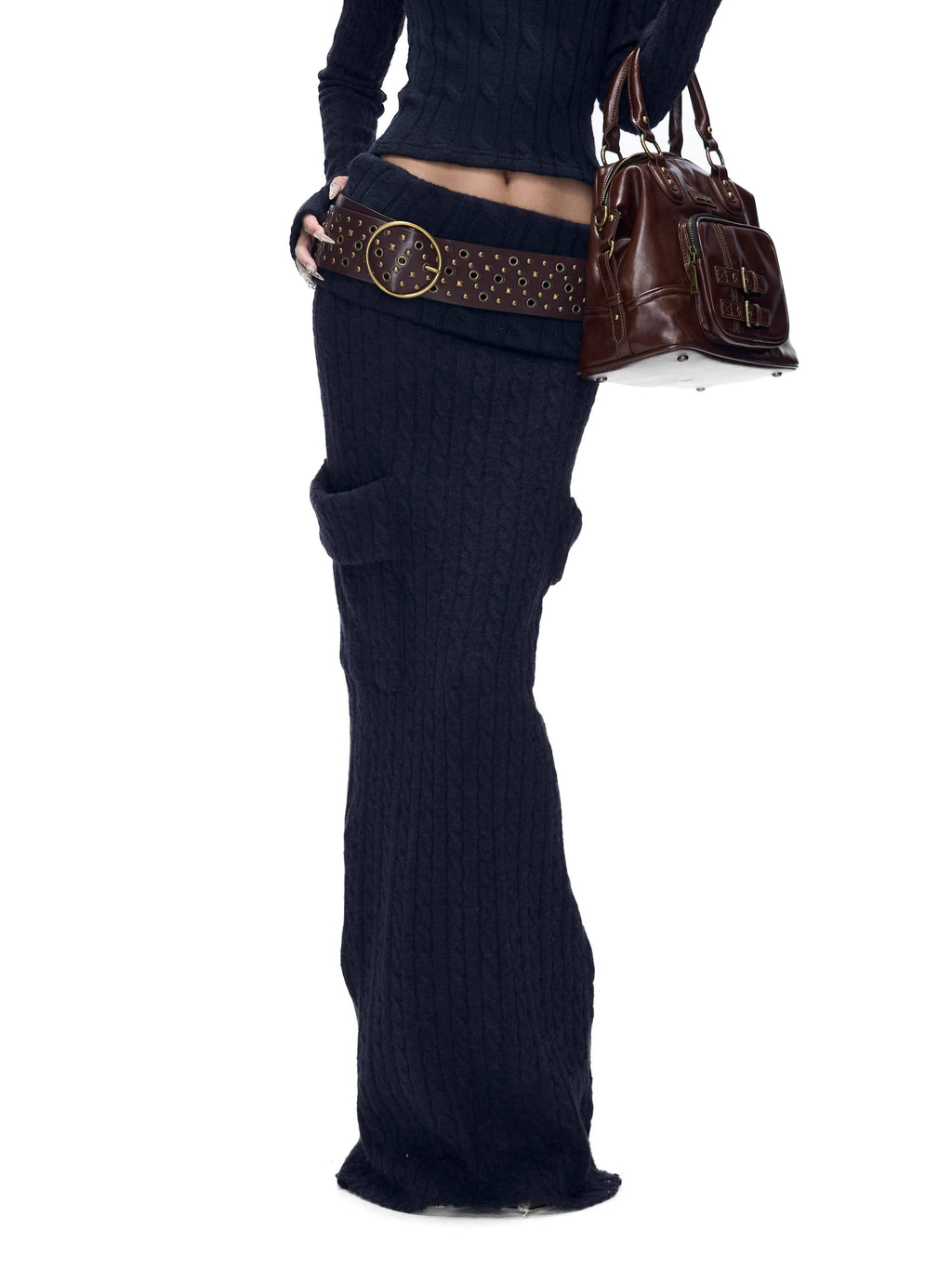 Fanptntox_Navy_Cable_Knit_Off_Shoulder_High_Waist_Women's_Stretch_Knit_Matching_Skirt_Sets_989062787939_MISSTT