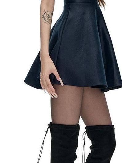 Fanptntox Navy French Satin V-neck A Line Sleeveless Waist Women's Casual Mini Dresses