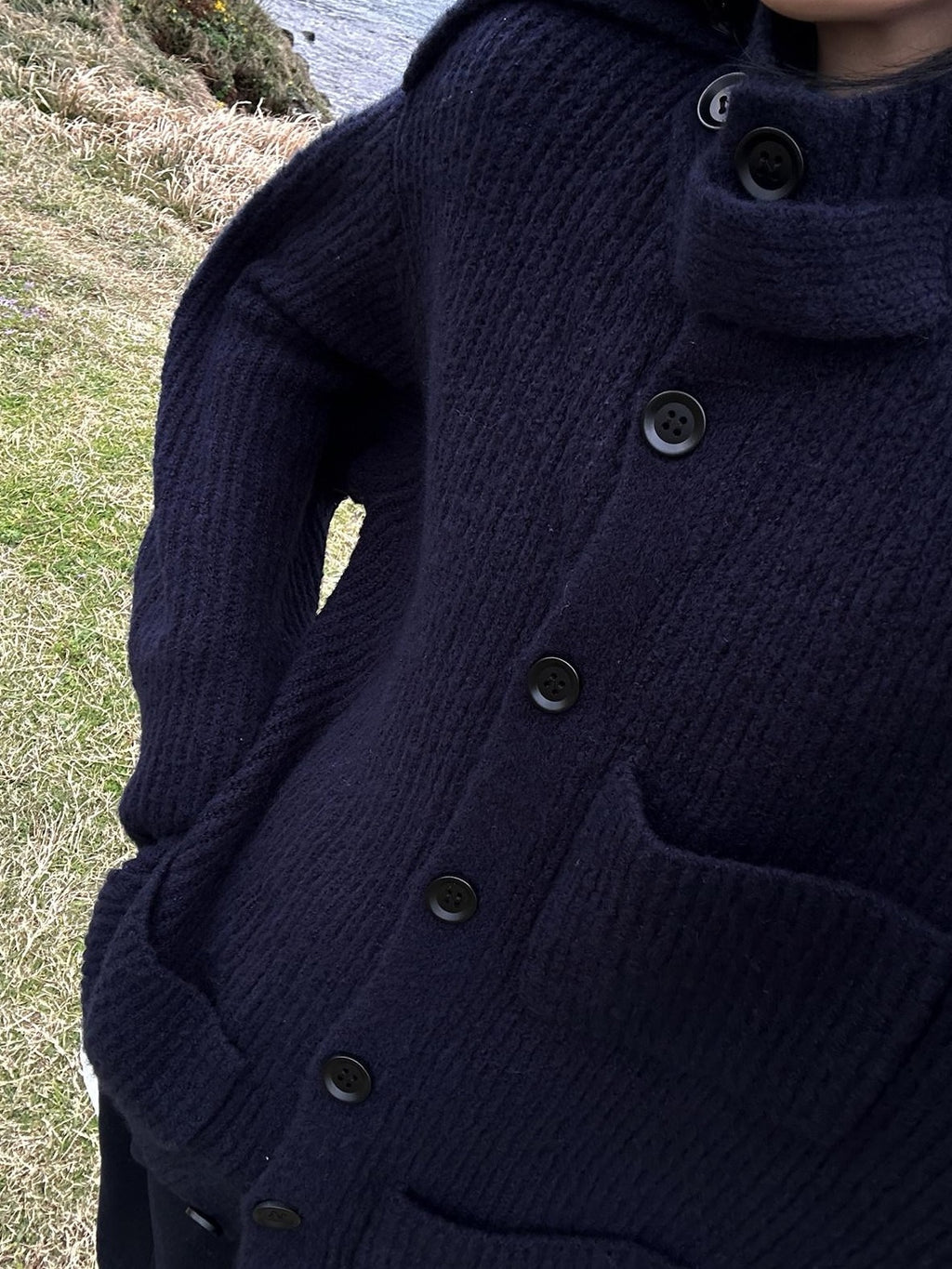 Fanptntox Navy Stand Collar Knitted Relaxed Single Button Soft Women's Knit Cardigans