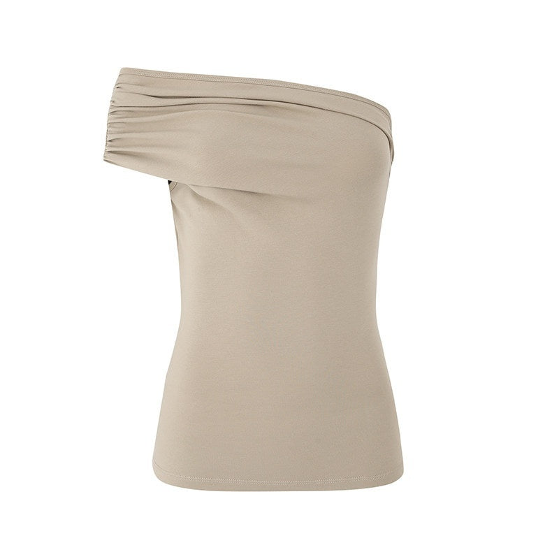 Fanptntox_Oatmeal_One_Shoulder_Ruched_Slim_Fishtail_Women's_Cotton_Matching_Skirt_Sets_724055514652_MISSTT