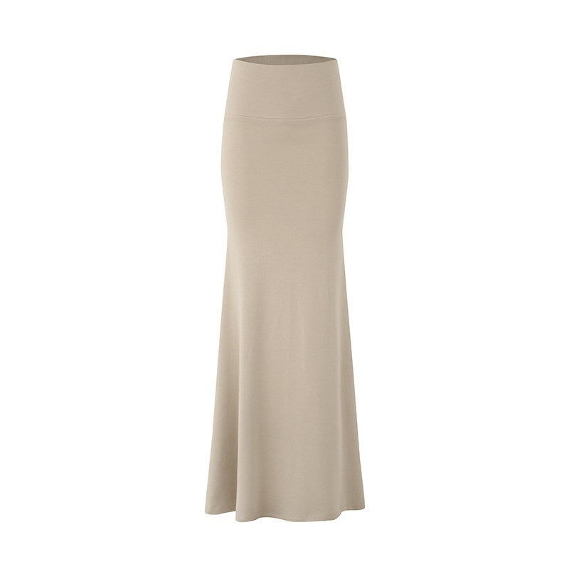 Fanptntox_Oatmeal_One_Shoulder_Ruched_Slim_Fishtail_Women's_Cotton_Matching_Skirt_Sets_724055514652_MISSTT