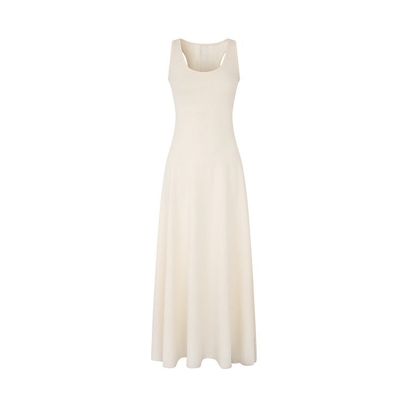 Fanptntox_Off_White_Sleeveless_Ribbon_Flared_High_Waist_U_Neck_Women's_Casual_Maxi_Dresses_825240509448_MISSTT
