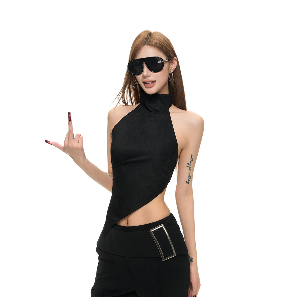 Fanptntox_Open_Back_Tie_Front_High_Neck_Fitted_Women's_Suede_Velvet_Halter_Tops_1028810765932_MISSTT