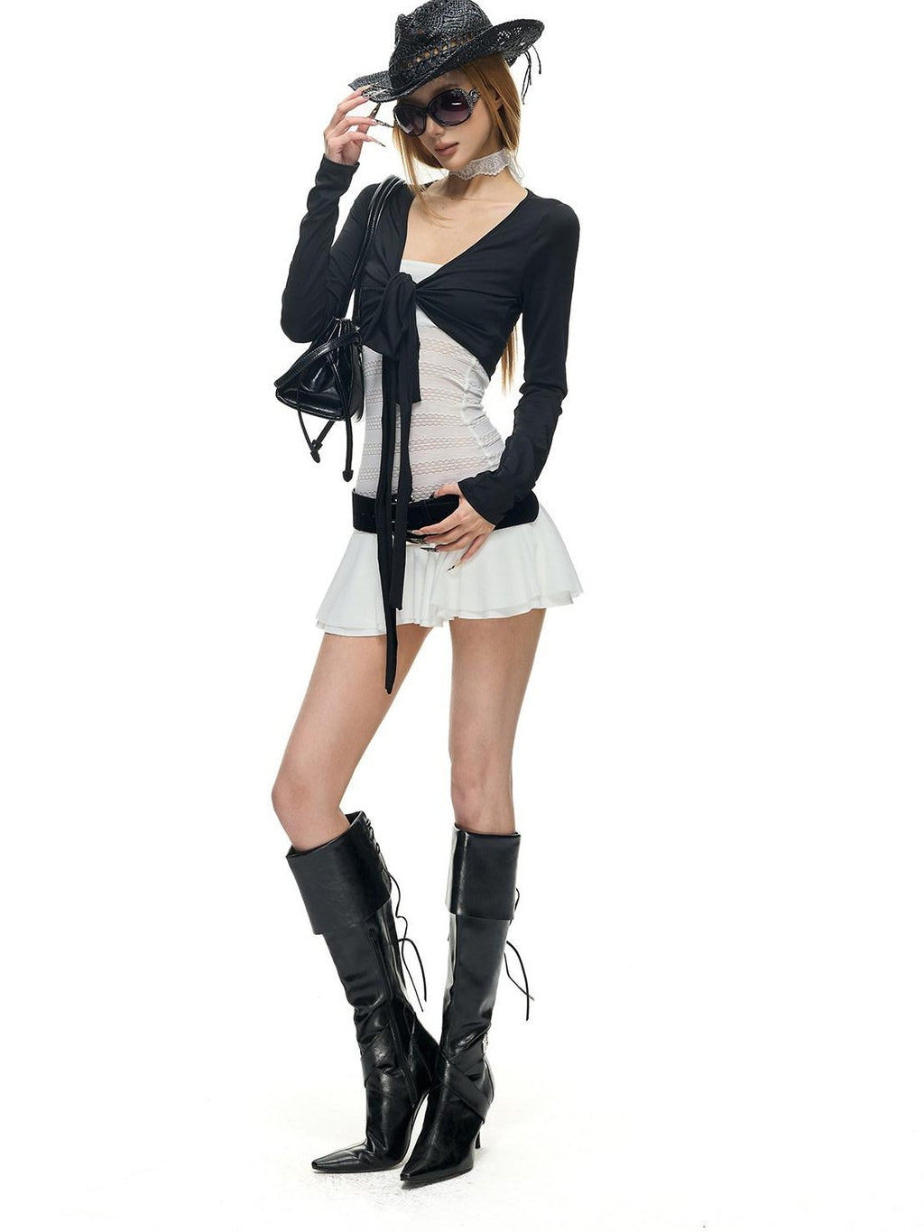 Fanptntox Openwork Spliced Strapless Women's Lyocell Knit Tube Mini Dresses