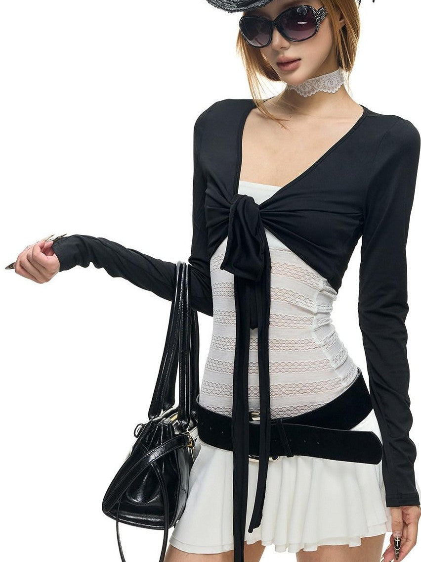 Fanptntox Openwork Spliced Strapless Women's Lyocell Knit Tube Mini Dresses