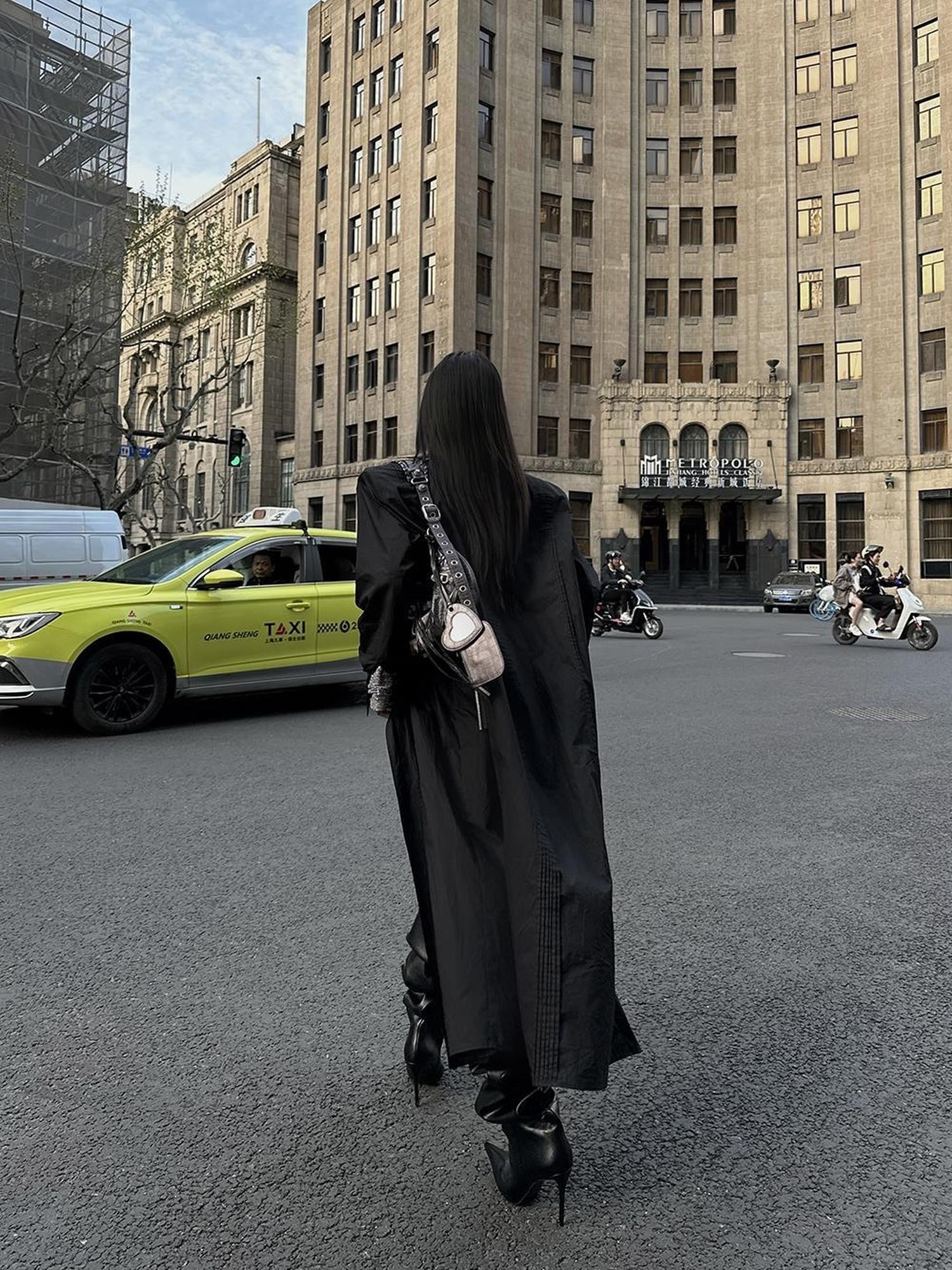 Fanptntox Oversized Detachable Shoulder Pads Blazer Collar Shirt Button Women's Long Coats