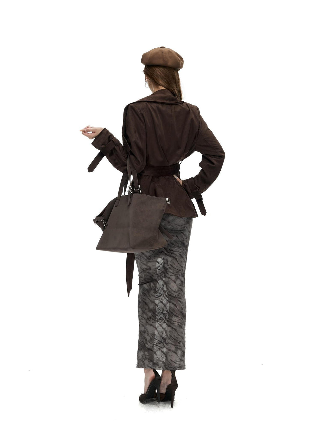 Fanptntox Oversized Faux Suede Large Lapel Collar Women's Belted Coats