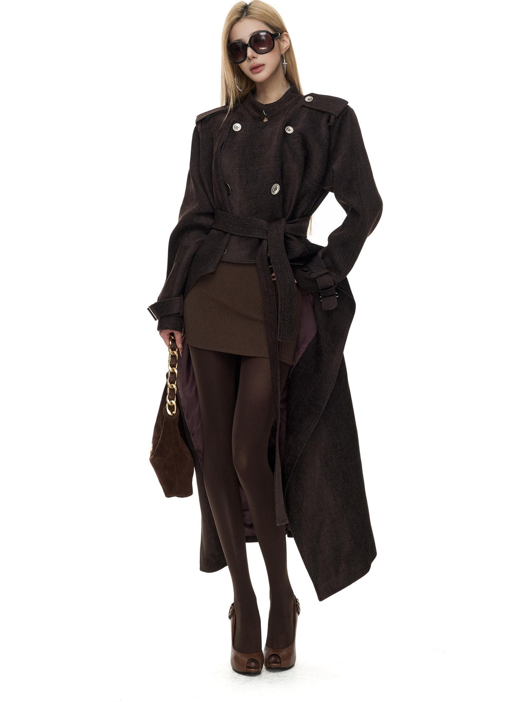 Fanptntox Oversized Lapel Long Sleeve Solid Color Women's Wool Coats
