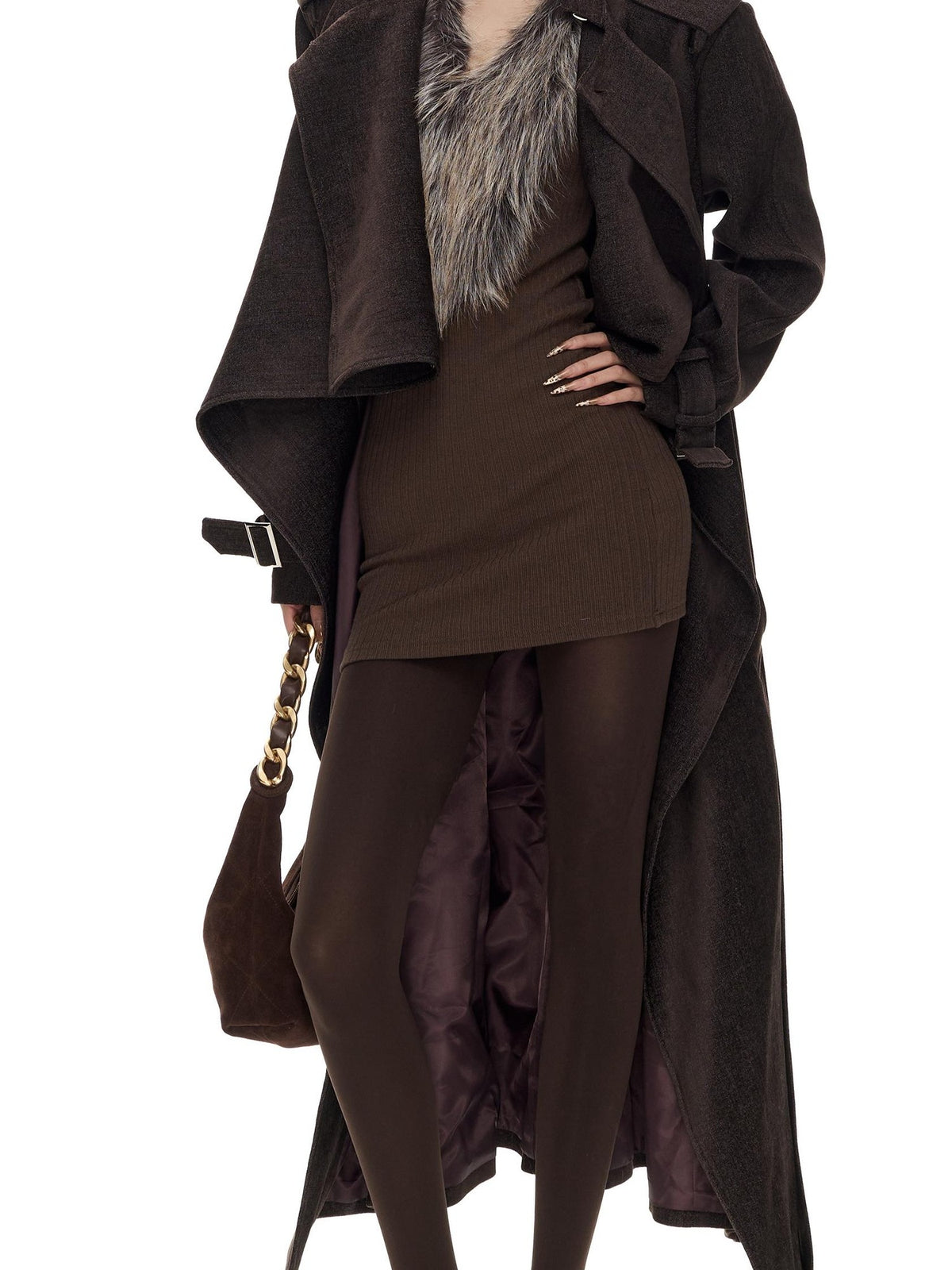 Fanptntox Oversized Lapel Long Sleeve Solid Color Women's Wool Coats