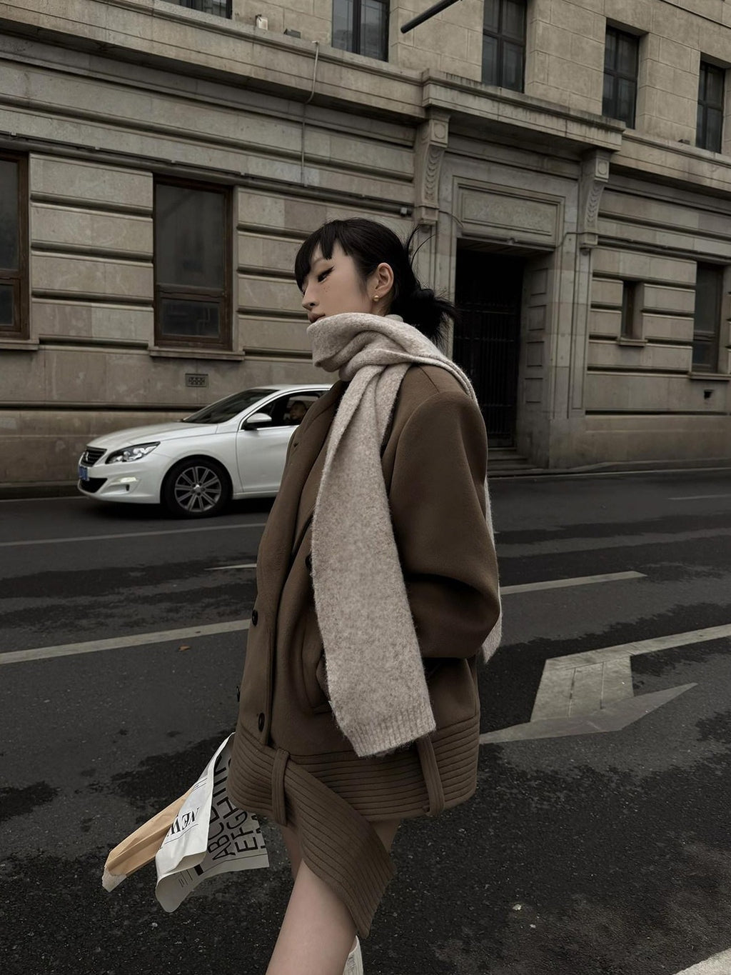 Fanptntox Padded Shoulders Notched Lapel Single Breasted Women's Wool Short Coats
