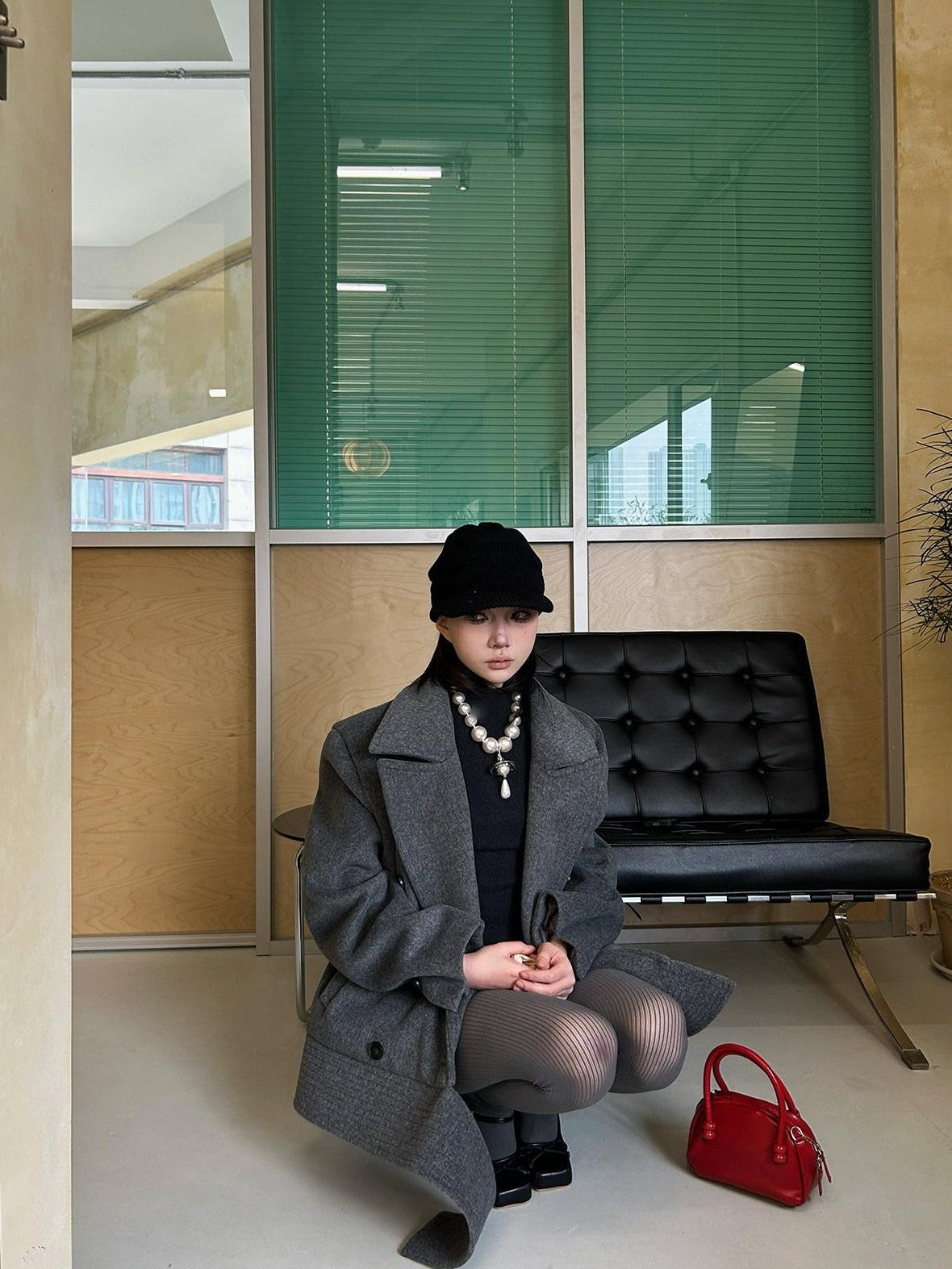 Fanptntox Padded Shoulders Notched Lapel Single Breasted Women's Wool Short Coats
