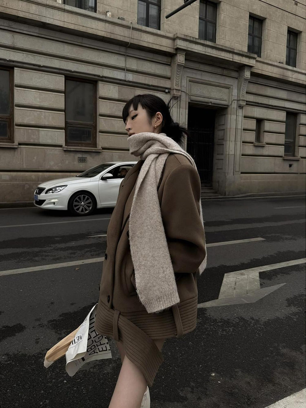 Fanptntox Padded Shoulders Notched Lapel Single Breasted Women's Wool Short Coats
