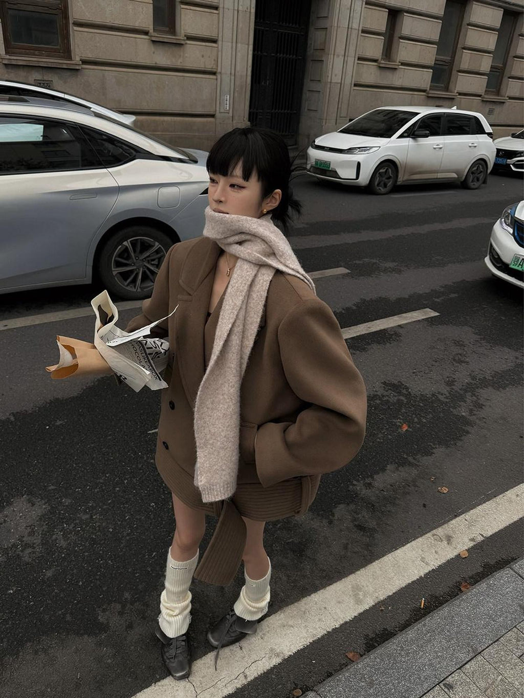 Fanptntox Padded Shoulders Notched Lapel Single Breasted Women's Wool Short Coats