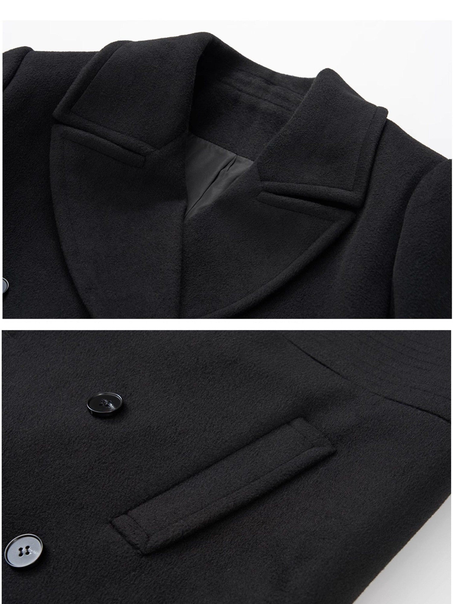 Fanptntox Padded Shoulders Notched Lapel Single Breasted Women's Wool Short Coats