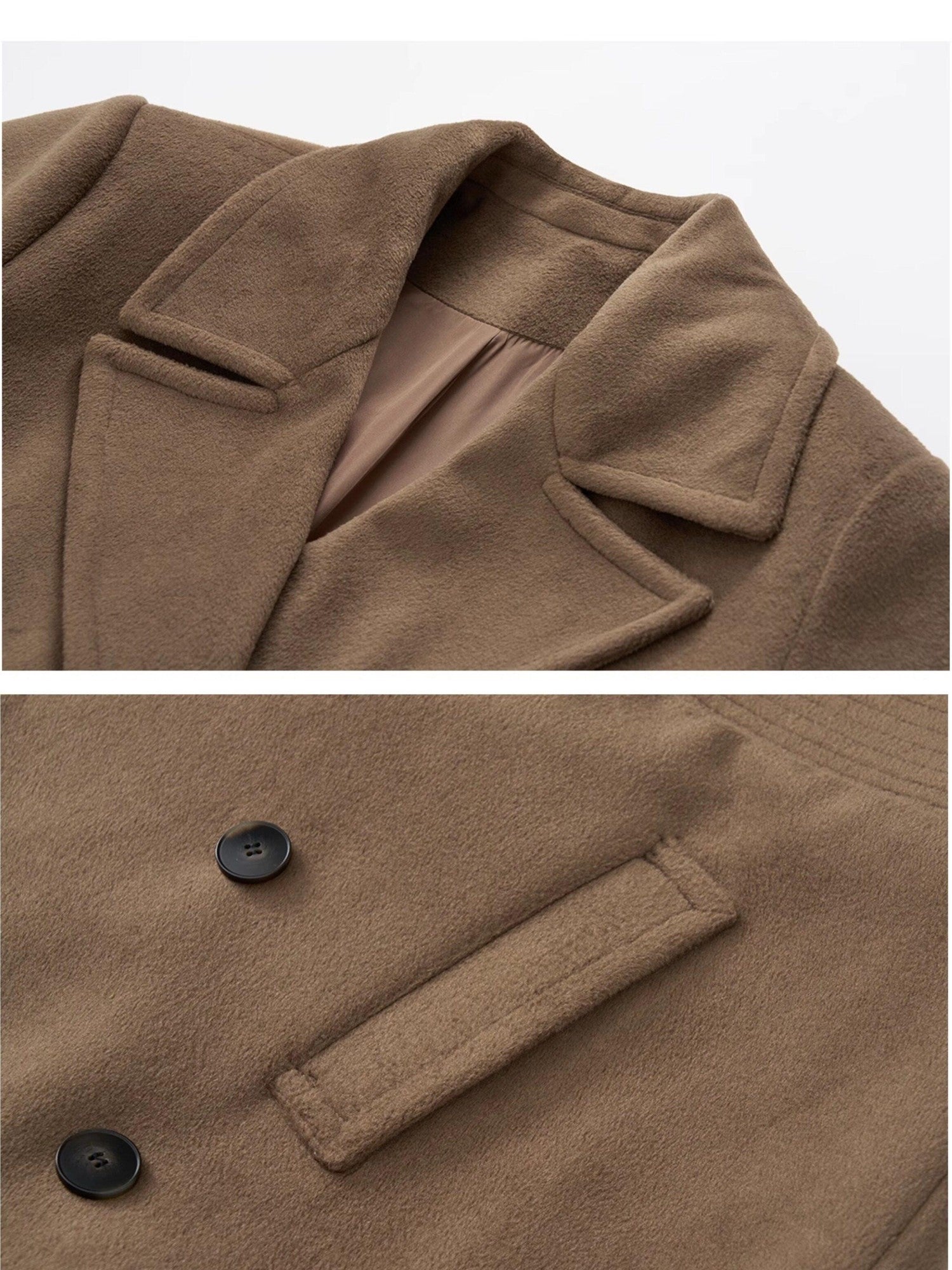 Fanptntox Padded Shoulders Notched Lapel Single Breasted Women's Wool Short Coats
