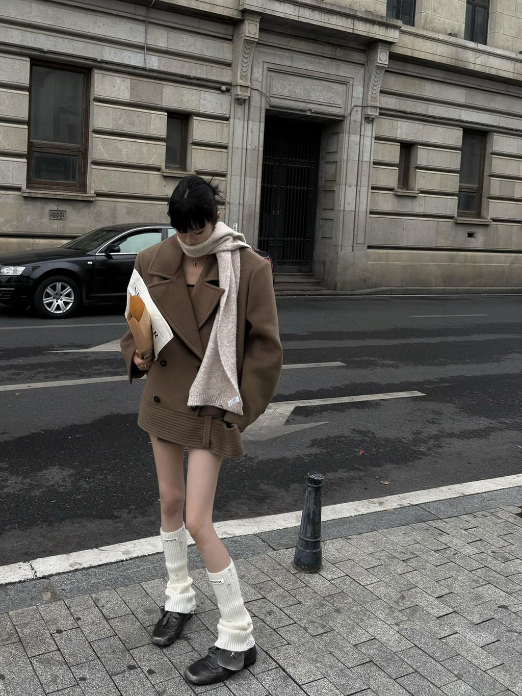 Fanptntox Padded Shoulders Notched Lapel Single Breasted Women's Wool Short Coats