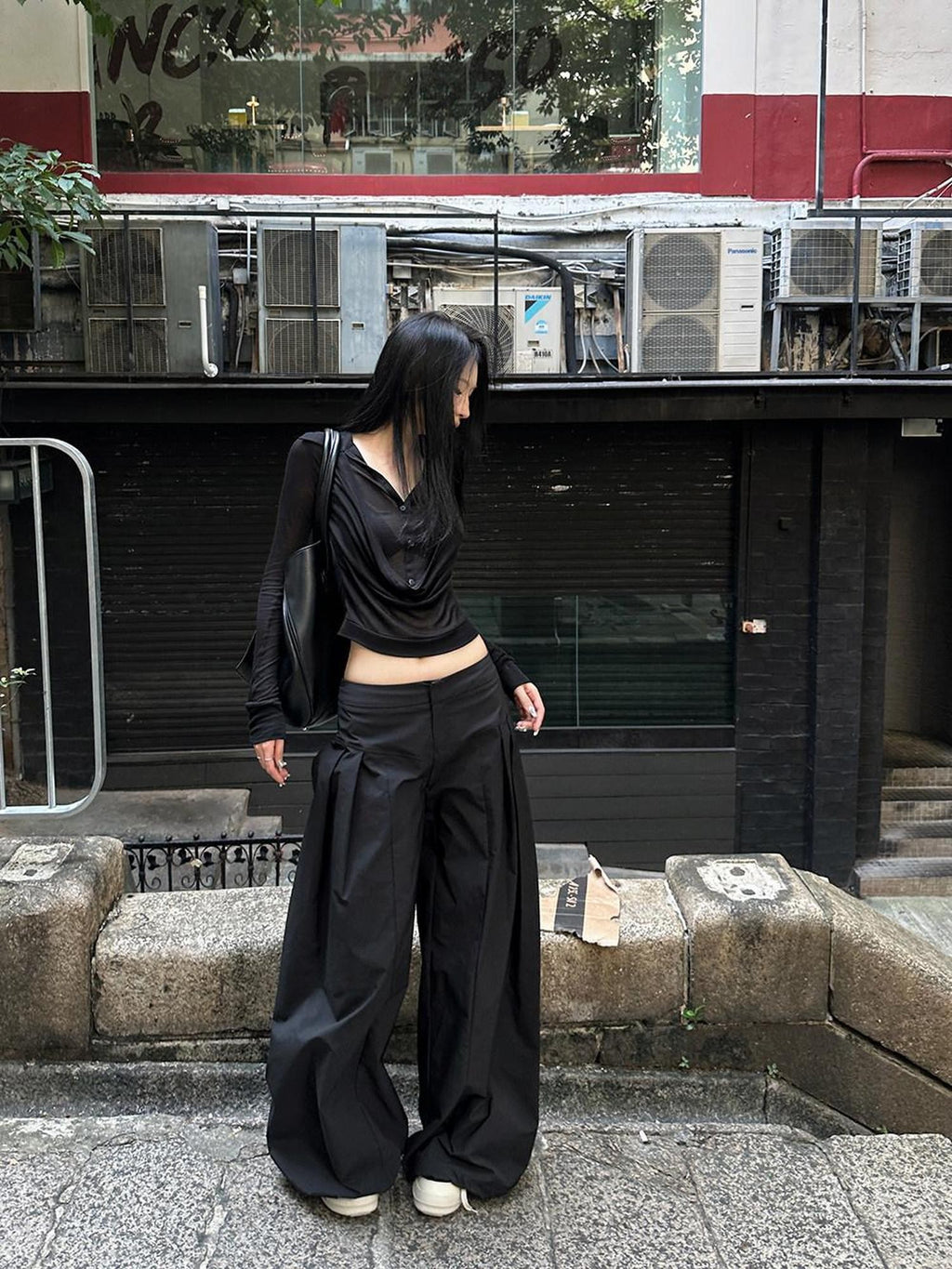 Fanptntox Parachute Paperbag Cargo Low Waist Women's Other Fabric Wide-leg Pants