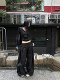 Fanptntox Parachute Paperbag Cargo Low Waist Women's Other Fabric Wide-leg Pants
