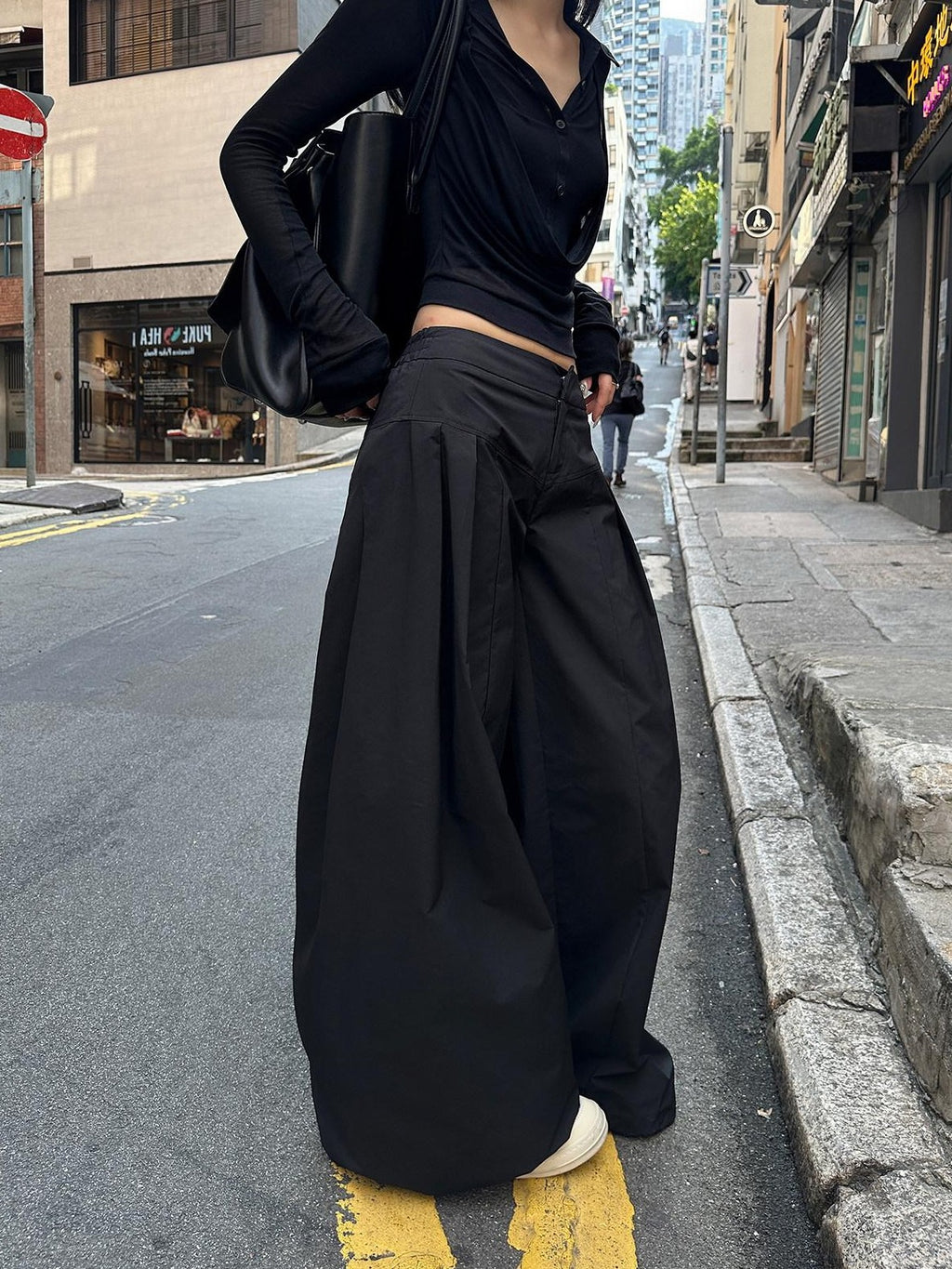 Fanptntox Parachute Paperbag Cargo Low Waist Women's Other Fabric Wide-leg Pants