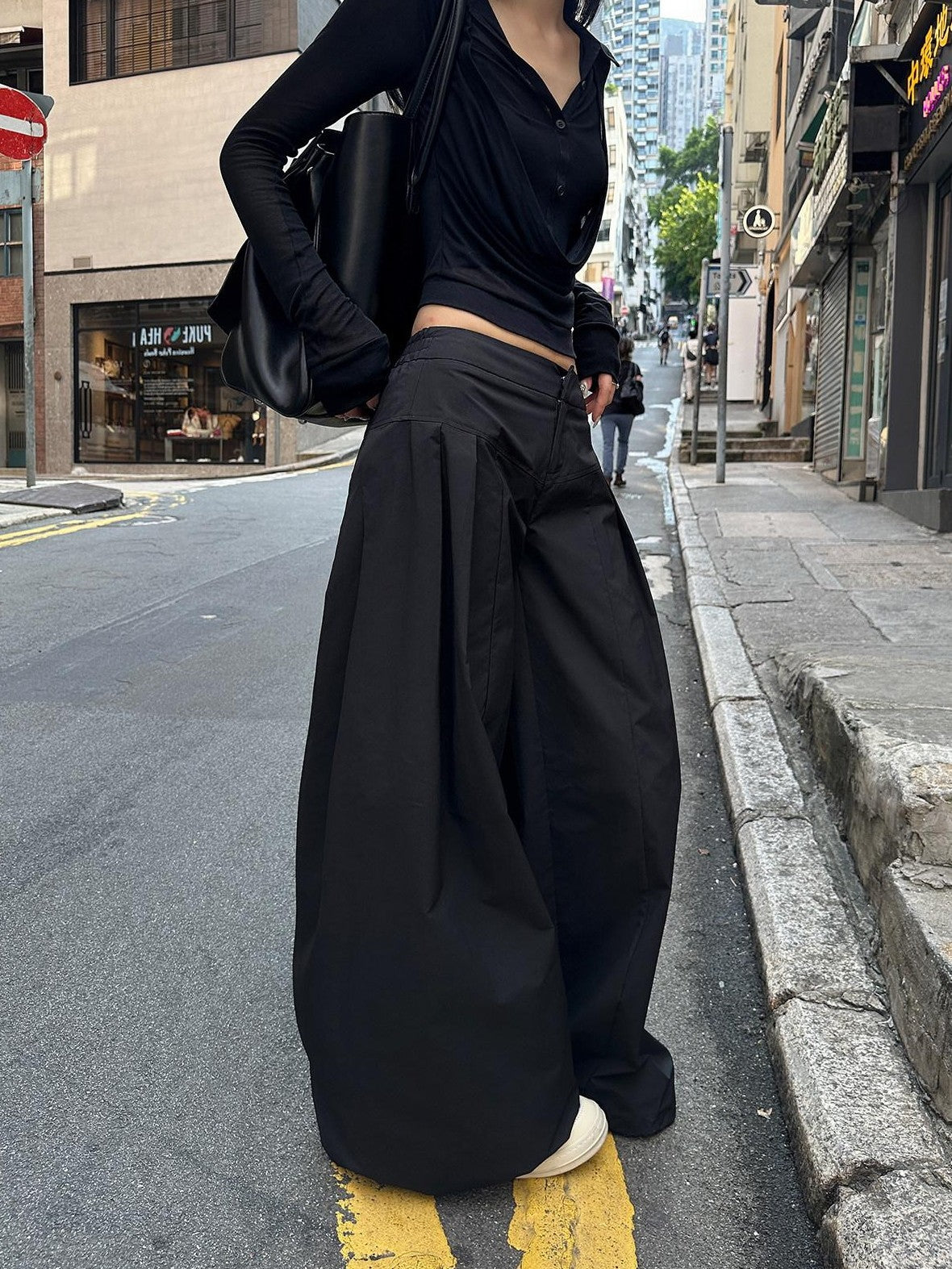 Fanptntox Parachute Paperbag Cargo Low Waist Women's Other Fabric Wide-leg Pants